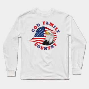 Patriotic GOD FAMILY COUNTRY with Eagle on Ameican Flag Long Sleeve T-Shirt